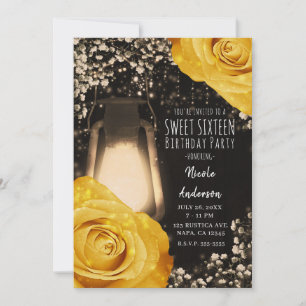 Invitation Lanterne Rustique Glow Jaune Doré Roses Douze Fill