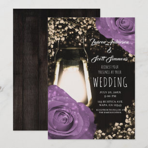 Invitation Lanterne Rustique Glow Lilas Roses Violettes Maria