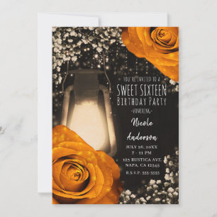 Invitation Lanterne Rustique Glow Orange Roses d'Automne Douc