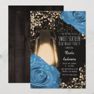 Invitation Lanterne Rustique Glow Roses Bleu Bleuet Douze 16 