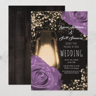 Invitation Lanterne Rustique Lumière Lilas Roses Violettes Ma