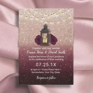 Invitation Lanterne Rustique moderne Bourgogne Rose Mariage o