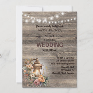 Invitation Lanterne rustique Pays Mariage de grange en bois