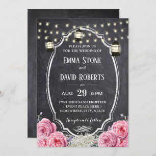 Invitation Lanterne rustique Vintage Mariage de tableau de bo