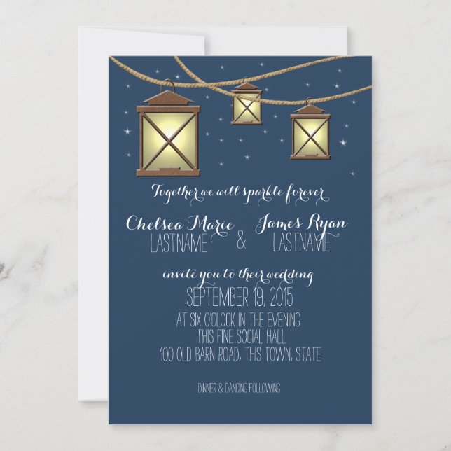 Invitation Lanternes antiques et Mariage d'étoiles (Devant)