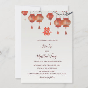 Invitation Lanternes d'aquarelle BILINGUES Mariage chinois