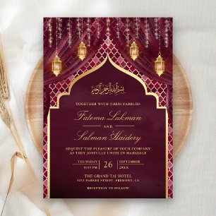 Invitation Lanternes d'or Rideau de pruniers Mariage musulman