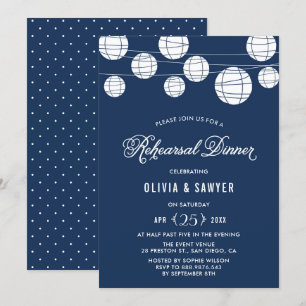 Invitation Lanternes en papier   Dîner de répétition bleu Inv