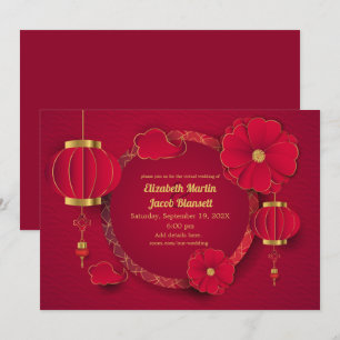 Invitation Lanternes et fleurs chinoises rouges Mariage virtu