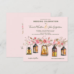 Invitation Lanternes et Mariage Floral Rustique Rose
