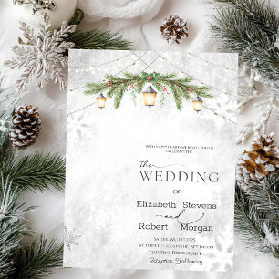 Invitation Lanternes Flocons de Neige Branches d'Hiver Mariag