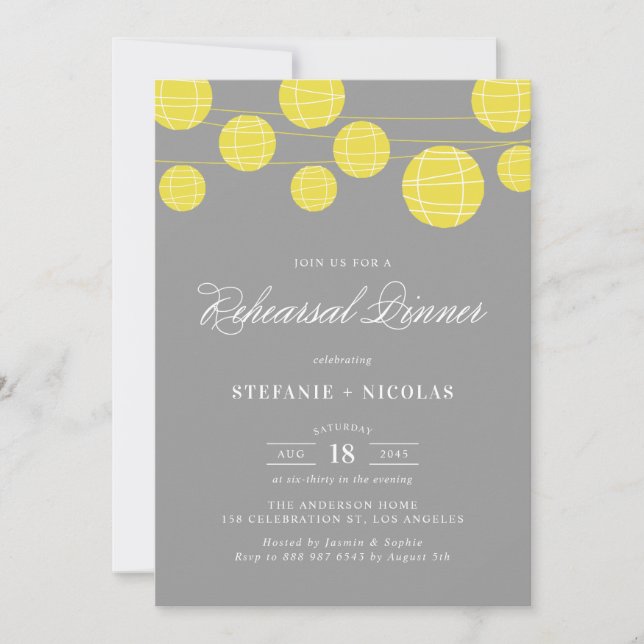 INVITATION LANTERNES JAUNES ET GRIS RÉPÉTITION DÎNER INVITATI (Devant)