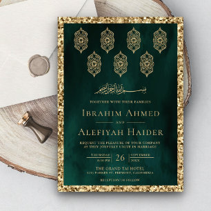 Invitation Lanternes ornées Emerald Green Mariage musulman