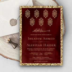 Invitation Lanternes Ornées Vintage Marron Doré Mariage Musul