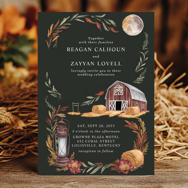 Invitation Lanternes rustiques Grange Automne Lune Soirée Mar (Créateur téléchargé)