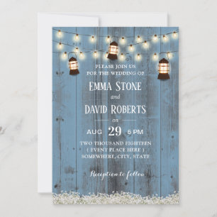 Invitation Lanternes rustiques Pays Floral Dusty Blue Mariage
