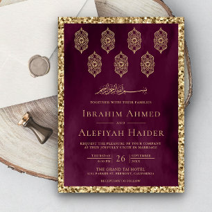 Invitation Lanternes vintages Ornées Plum or Musulman Mariage