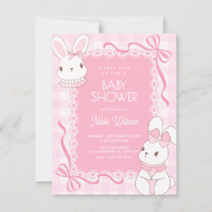Invitation Lapin à arc rose mignon pour baby shower