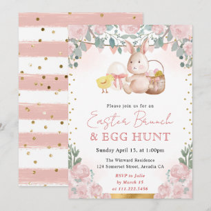Invitation Lapin à l'aquarelle et fleurs de printemps Pâques