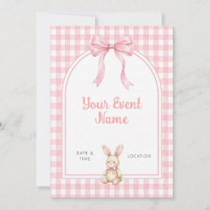 Invitation Lapin à l'arc en rose à carreaux