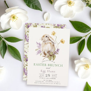 Invitation Lapin aux oreilles tombantes Fleurs de lilas viole