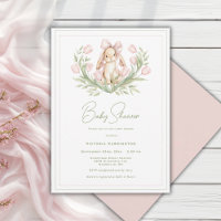 Lapin aux tulipes roses ruban Baby Shower