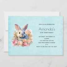 Lapin avec une guirlande de roses Joyeux Anniversa