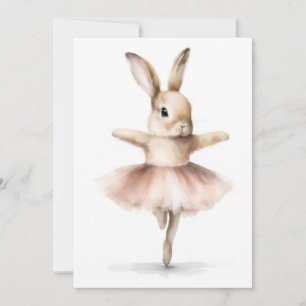 Invitation Lapin Ballerine à l'aquarelle Dansant Rose Brun Cl