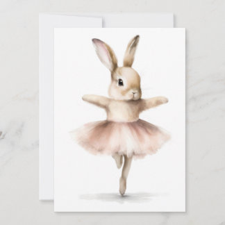 Invitation Lapin ballerine à l'aquarelle dansant rose chamois