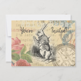 Invitation Lapin Blanc Alice au Pays des Merveilles Art