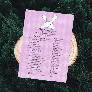 Invitation Lapin blanc jeu de douche de bébé Candy violet