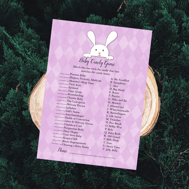 Invitation Lapin blanc jeu de douche de bébé Candy violet (Créateur téléchargé)