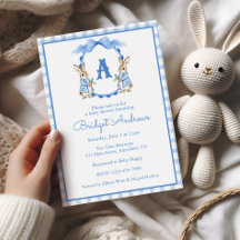 Lapin Bleu Bunny Monogramme Crête Baby Shower