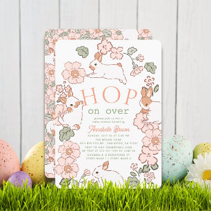 Invitation Lapin Boho Floral Fille Baby Shower Sauter dessus