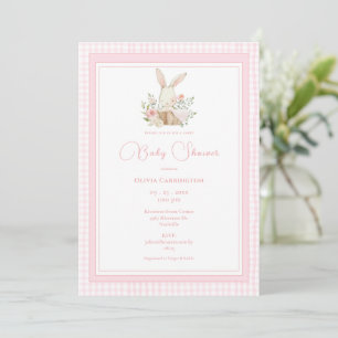 Invitation Lapin de gingham rose pour Baby Shower