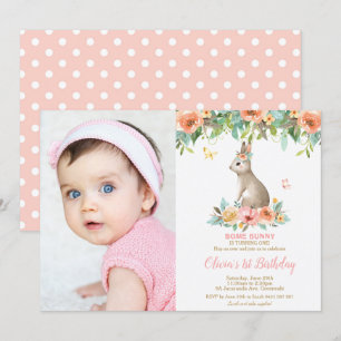 Invitation Lapin de Lapin floral géant 1er anniversaire Photo