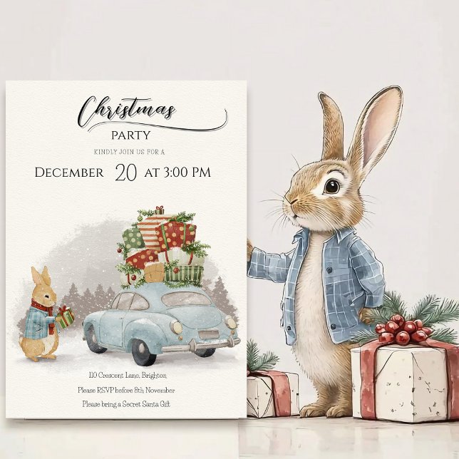 Invitation Lapin de Noël Pierre et voiture (Créateur téléchargé)