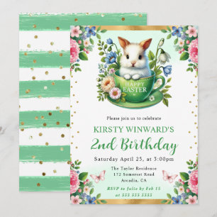 Invitation Lapin de Pâques à l'aquarelle Fleurs de printemps