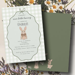 Invitation Lapin de Pâques Anniversaire Floral Carreaux Vert