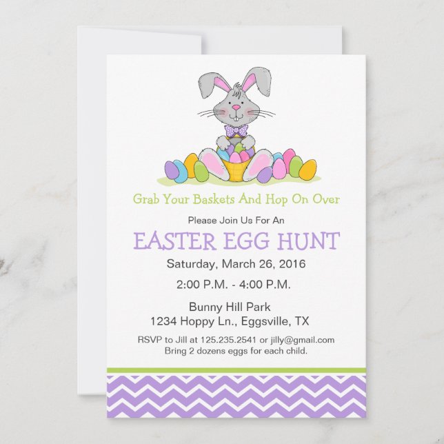Invitation Lapin de Pâques avec Panier Oeufs Chasse Invitatio (Devant)