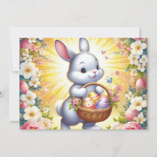 Invitation lapin de pâques avec un panier (Devant)
