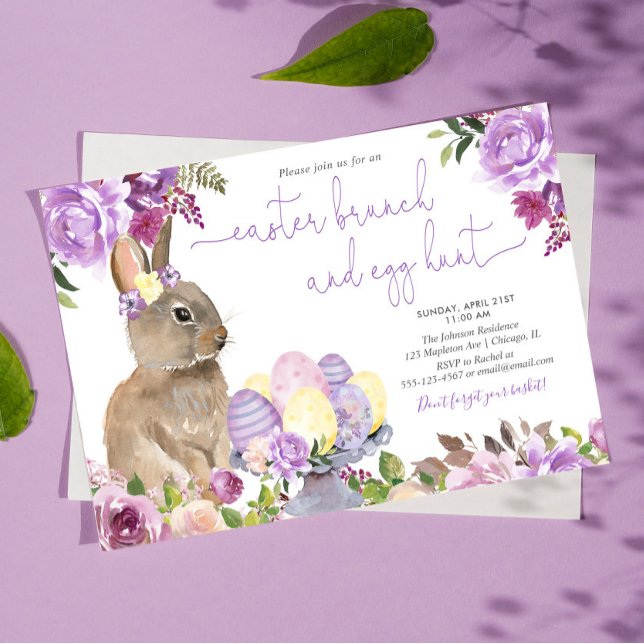 Invitation Lapin de Pâques, brunch de Pâques fleuri et chasse (Créateur téléchargé)