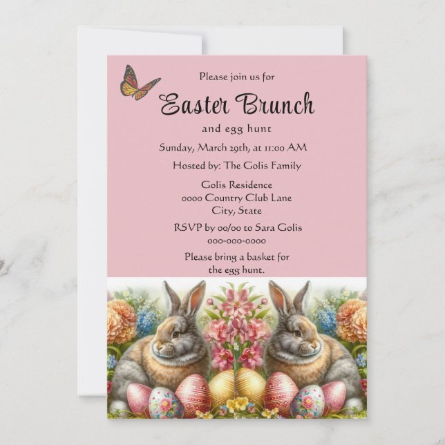 Invitation Lapin de Pâques et chasse aux œufs de vacances  (Devant)