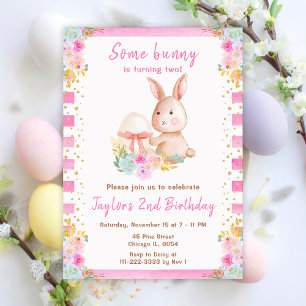 Invitation Lapin de Pâques Floral Anniversaire