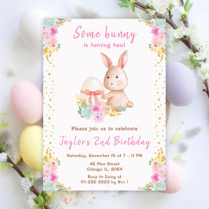 Invitation Lapin de Pâques Floral Anniversaire