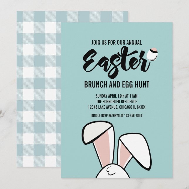 Invitation Lapin de Pâques Oreilles de Pâques Brunch Invitati (Devant / Derrière)