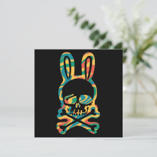 Invitation Lapin de Pâques Retro Tie Dye Bunny Ski Cross Bone