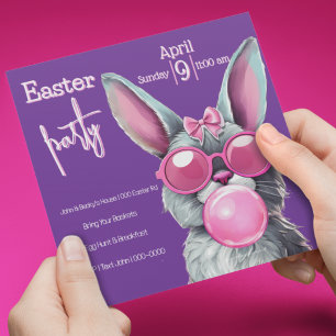 Invitation Lapin de Pâques soufflant des bulles pour une fête