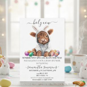Invitation Lapin de Pâques Vache Highland Fête bébé 