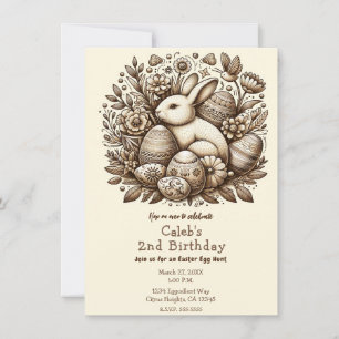 Invitation Lapin de Pâques Vintage Fleurs & Œufs Anniversaire